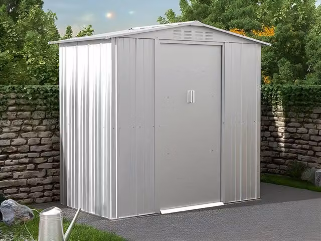 Vente-unique LINUS Galvanised Steel Garden Shed in Light Grey with Double Doors and Gable Roof