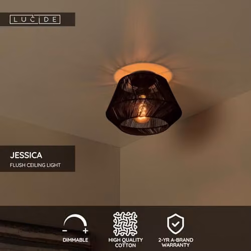 Lucide Jessica Black Fabric Flush Ceiling Light, Diameter: 30 cm – 2