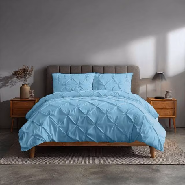 Home Sweet Home UK Pintuck Polycotton Duvet Cover and Pillowcase Set in Blue, Single Size (W/H: 135 x 200 cm) – 1
