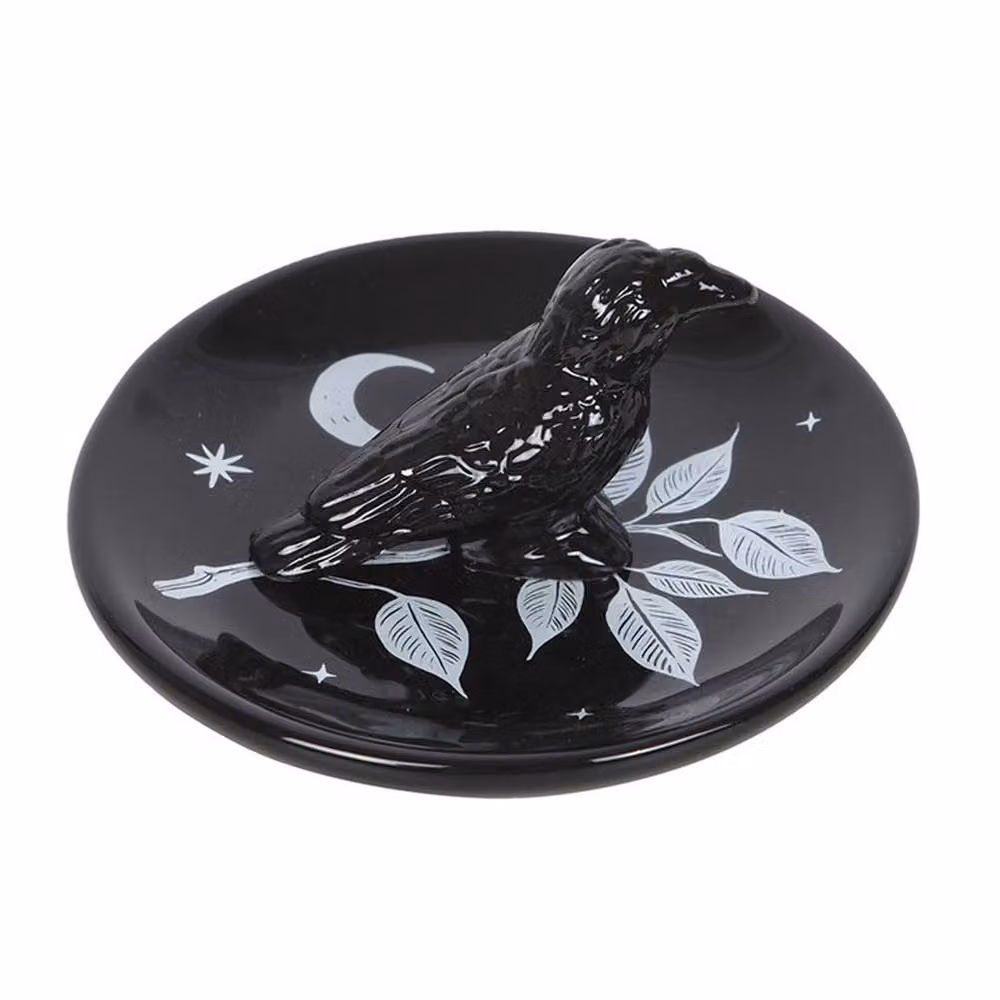 Uniqueful Mystic Raven Ceramic Trinket Dish in Black and White – 2