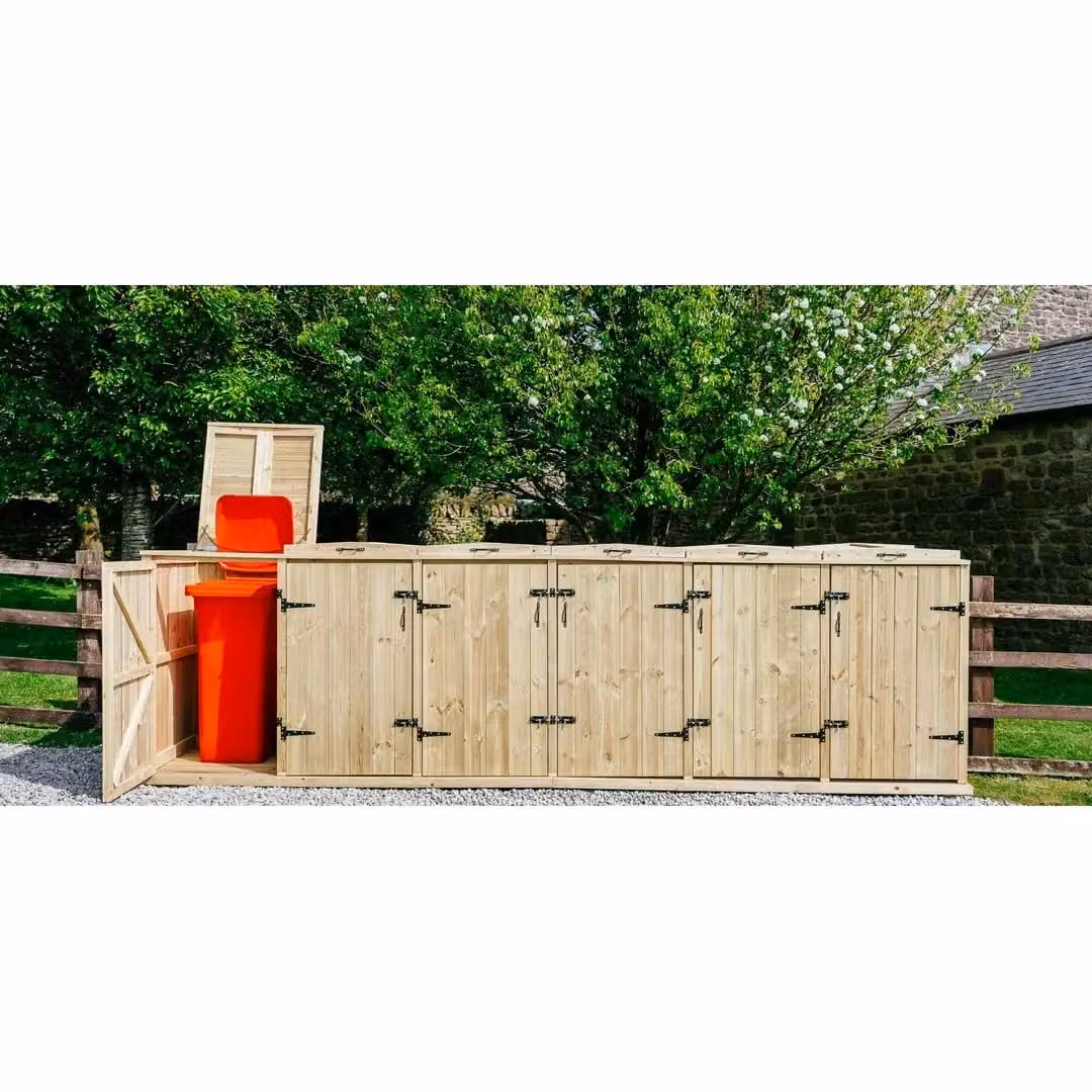 Buttercup Farm Chatburn Sextet Wheelie Bin Store in Brown, Fits 5x 180L or 240L and 1x 140L Bins, W/D/H: 328 x 80.4 x 120 cm – 4