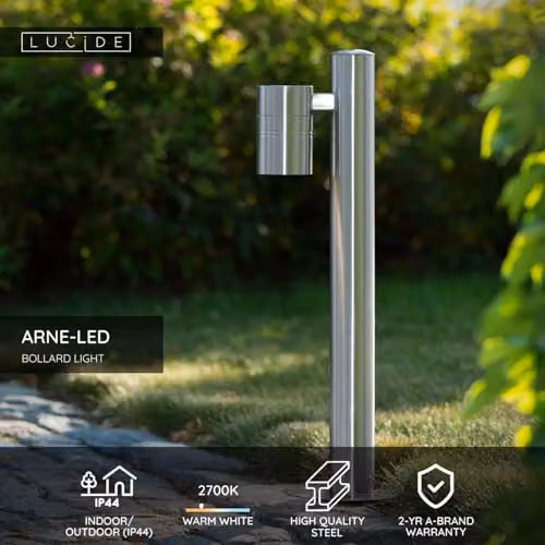 Lucide Arne LED Outdoor Bollard Light in Chrome, Adjustable GU10 Warm White Garden Floor Lamp – 2