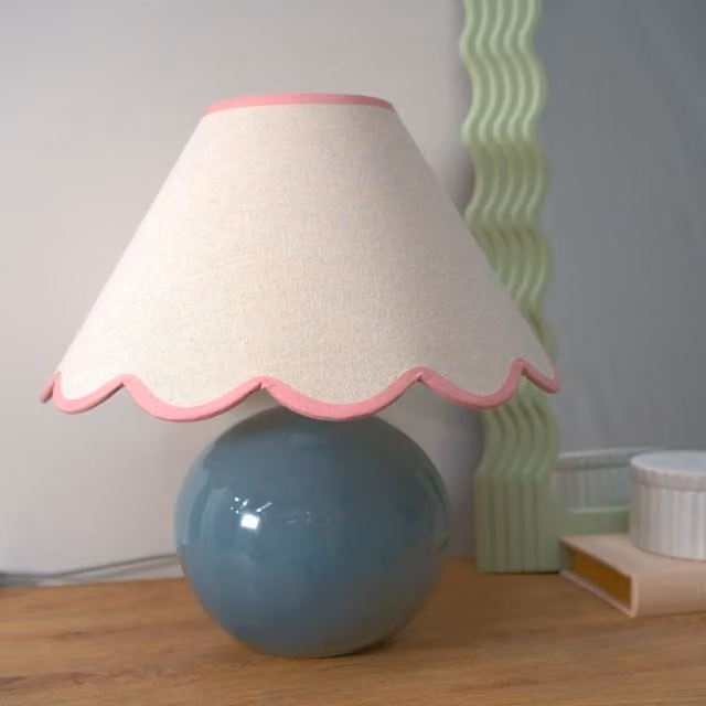 Bosco Eucalyptus Ceramic Table Lamp with Pink Scallop Fabric Shade