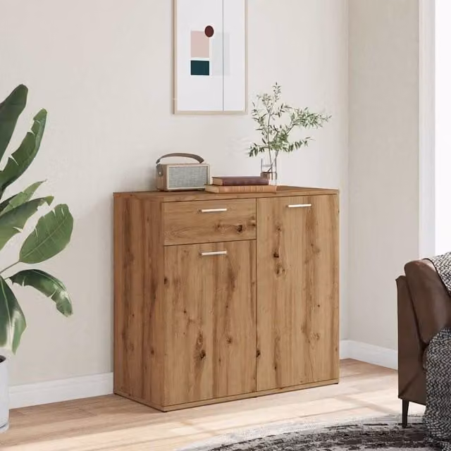 Berkfield Home Artisan Oak Sideboard in Brown, W/D/H: 80 x 36 x 75 cm