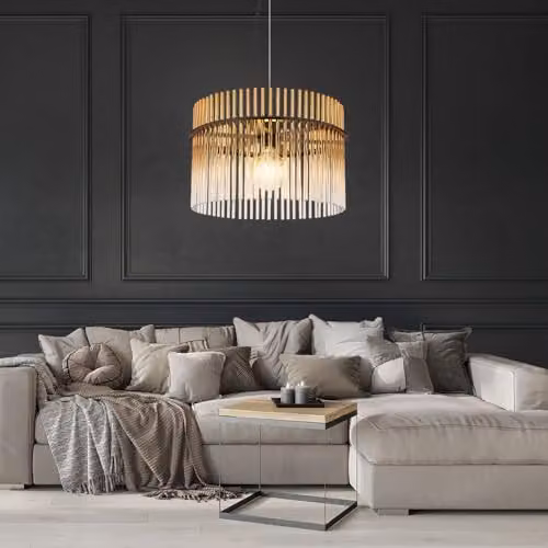 Globo Lighting Modern Black Metal and Amber Glass Pendant Light, Diameter: 40 cm – 2