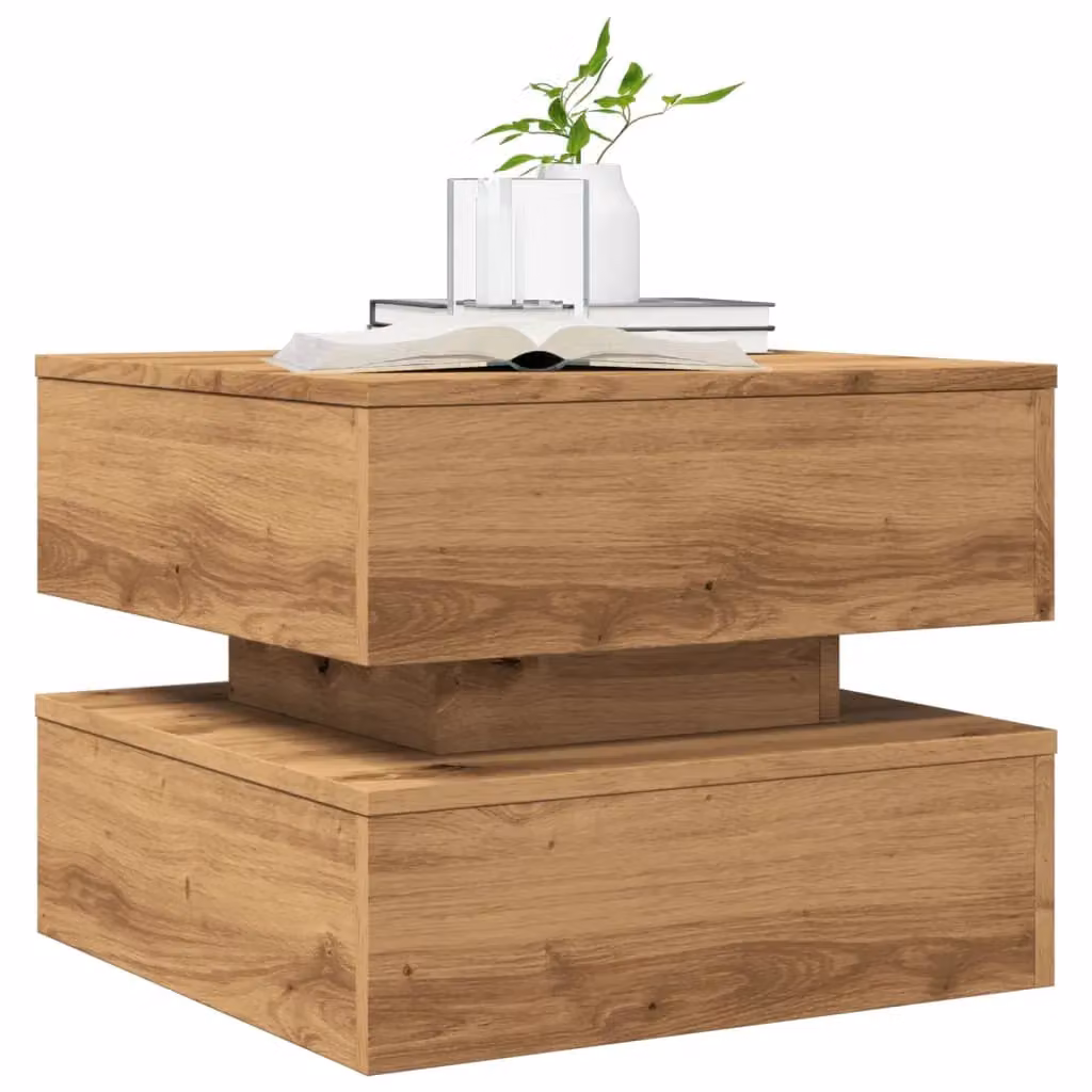 Berkfield Home Artisan Oak Coffee Table with LED Lights in Brown, W/D/H: 50 x 50 x 40 cm – 4