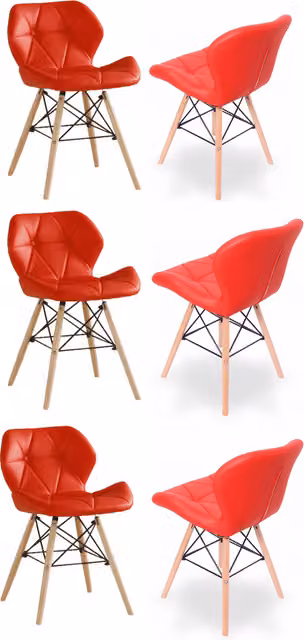 Life Interiors Set of 6 Cecilia Eiffel Faux Leather Dining Chairs with Button Detail in Red