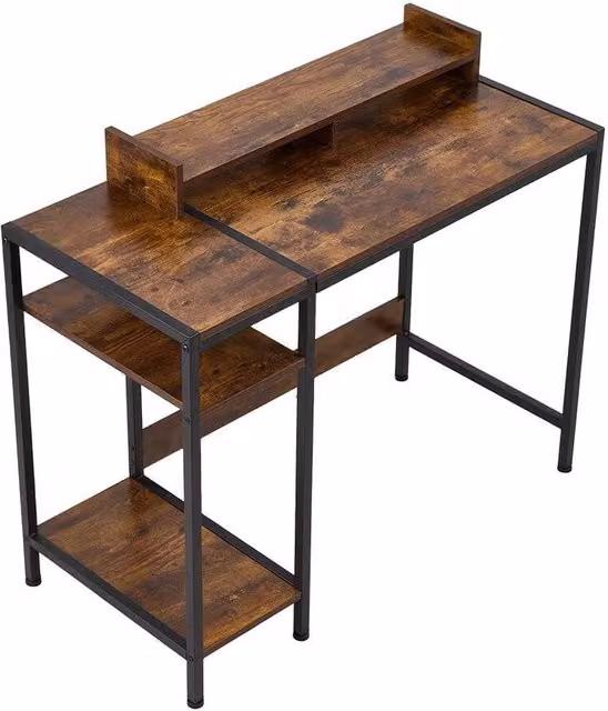 FLAVORA Brown Industrial Gaming Desk and Home Office Workstation