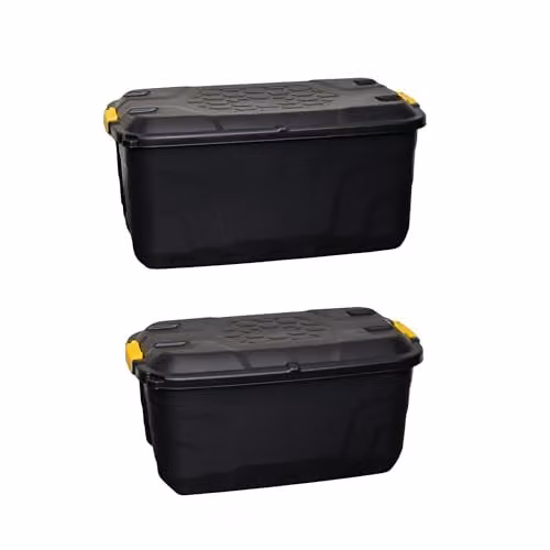 Samuel Alexander Heavy Duty Lockable Stackable Storage Trunks on Wheels, 145L and 75L, Black
