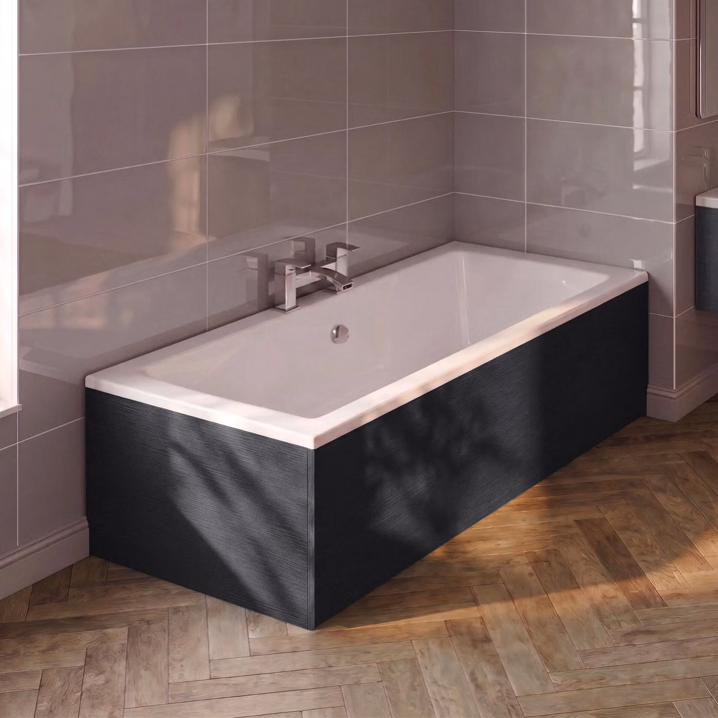 Balterley L Shape Square End Bath Panel in Woodgrain Graphite Grey, 1700mm – 4