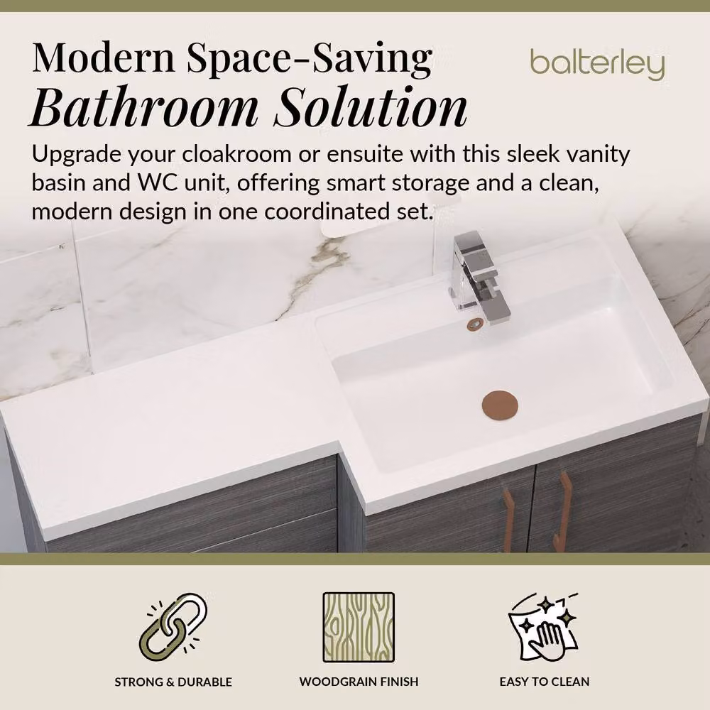 Balterley Modern Right-Hand Vanity and WC Unit Combination in Matt Anthracite Grey Woodgrain – 2