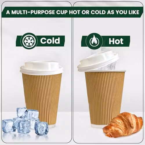 ECONX 100 Pack Disposable Brown Ripple Paper Coffee Cups with White Lids, 8oz – 6