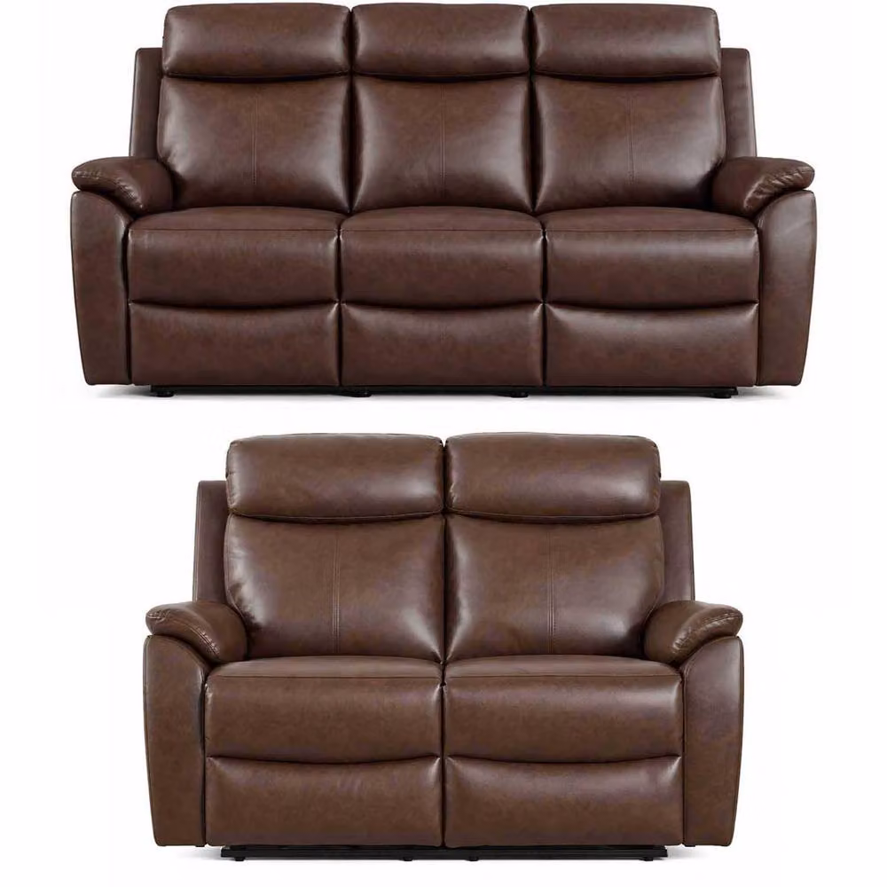 Furnishings For Less UK Ferndale 3 + 2 Manual Recliner Sofa Set in Brown Synthetic Leather – 2