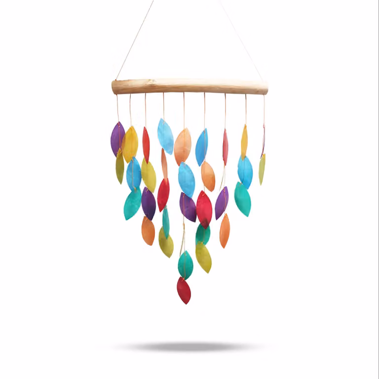 KDMD Rainbow Leaf Copis Chime in Multicolour with Wood and Glass