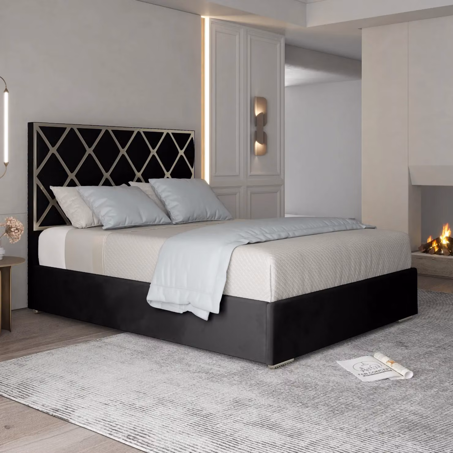 Casani Black Velvet Upholstered Metal Designer Bed Frame W/D/H: 127 x 128 x 120 cm – 2