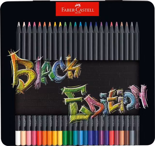 Faber-Castell Black Edition Colouring Pencils in Multicolour with Gift Tin, 24 Pack