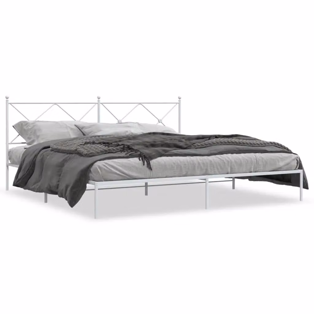 Berkfield Home Metal Bed Frame with Headboard, White, W/D/H: 200 x 200 cm – 2