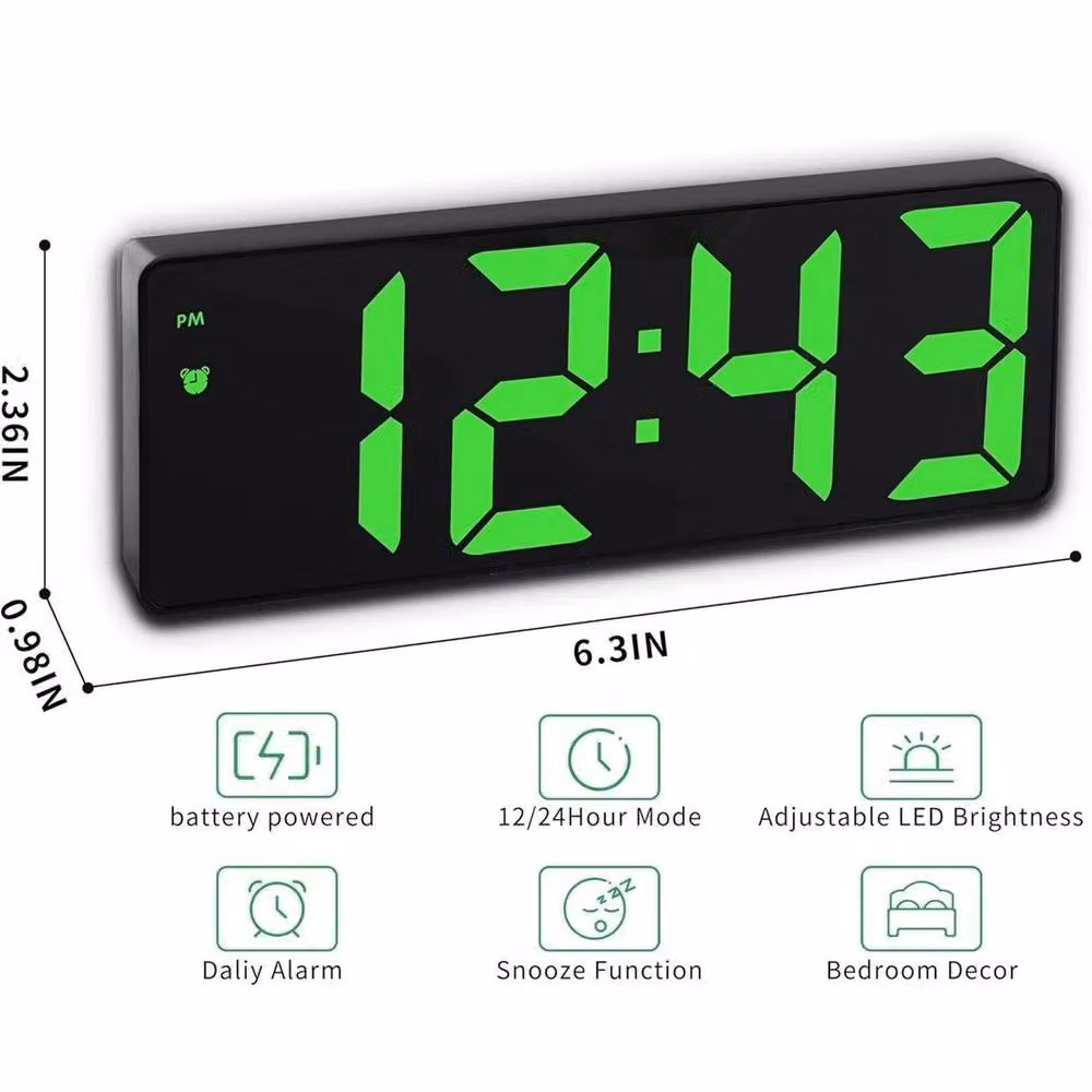FLAVORA Digital Mirror LED Alarm Clock with Display, Black, W: 100 cm, H: 15 cm – 2