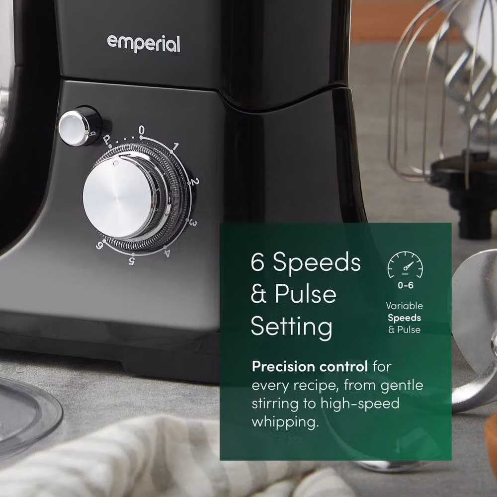 Emperial 5L Stand Mixer in Black with 6 Speeds, Dough Hook, Whisk and Beater – 5