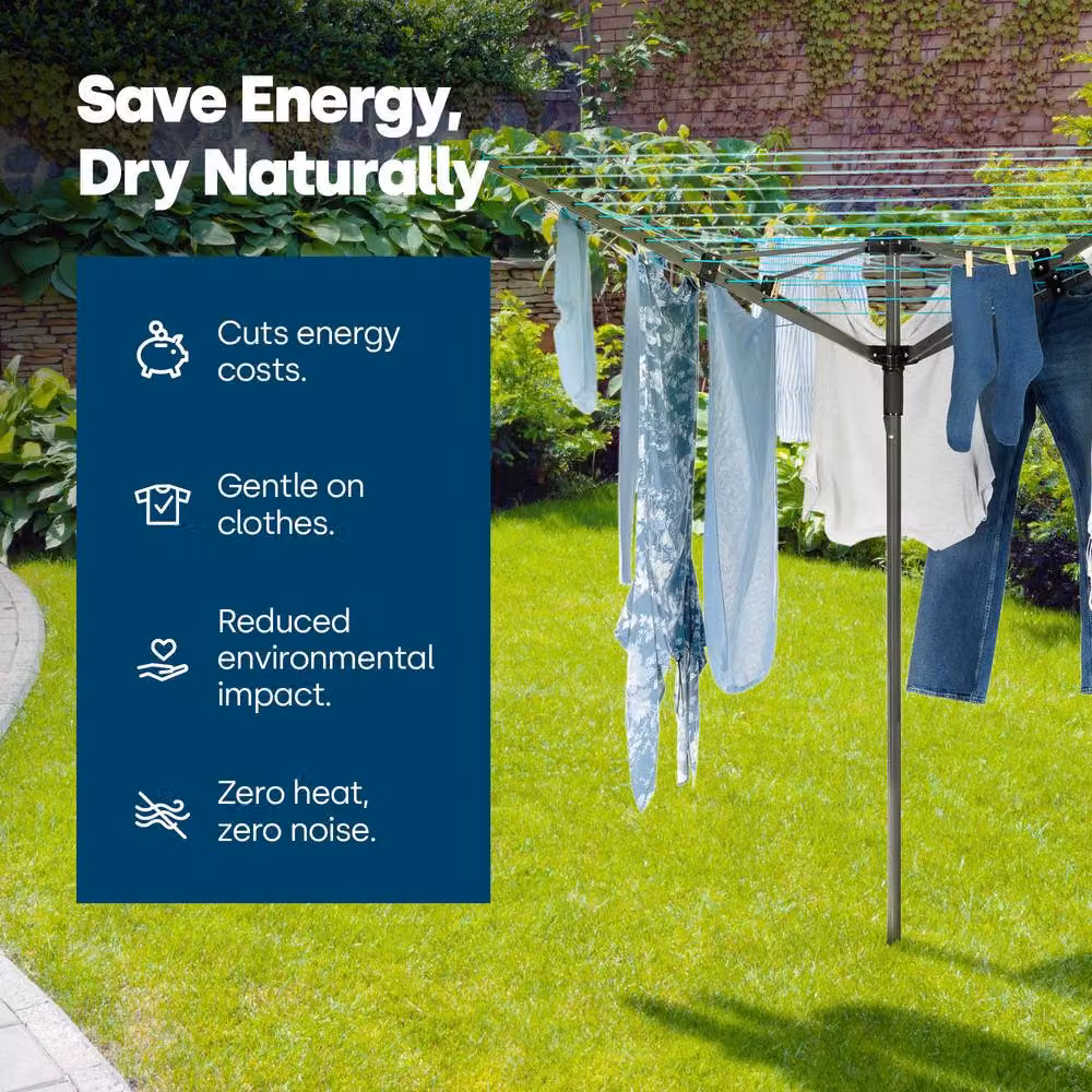 LIVIVO 4 Arm Outdoor Rotary Airer Washing Line with Spike and Cover in Grey and Silver – 7