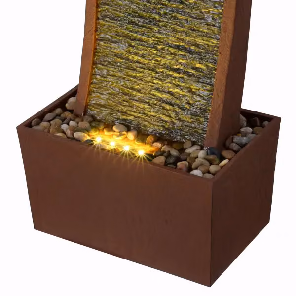 Teamson Home Red Rock Outdoor Curved Water Feature with LED Lights and Cascade Effect – 5