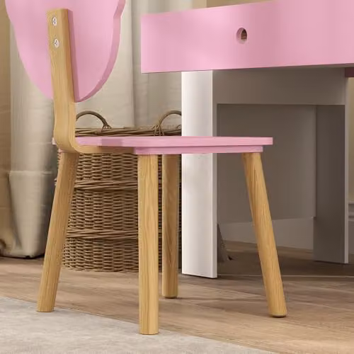 AIYAPLAY Kids Desk and Chair Set in Pink with Bear Theme – 3
