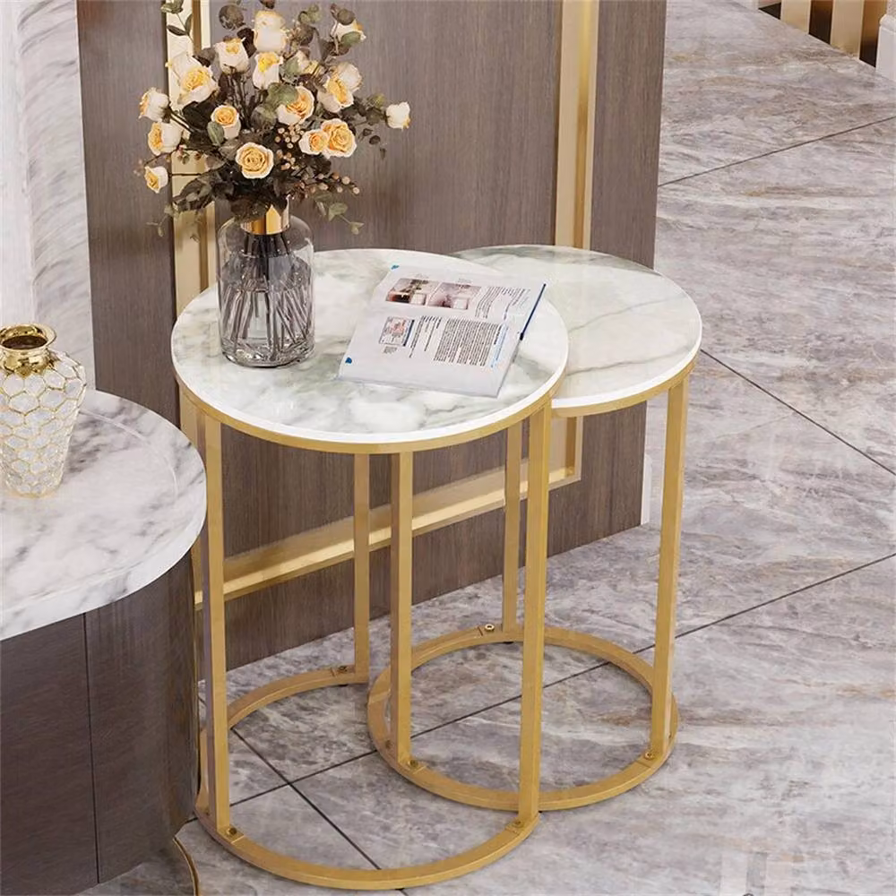 KORVIXA Gold and White Ceramic and Metal Round Nested End Side Tables – 2