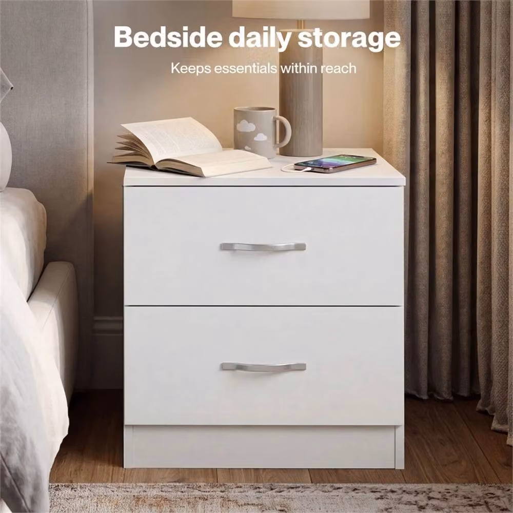 Nordara White Modern Bedside Table with 2 Drawers, W/H: 100 x 15 cm – 2
