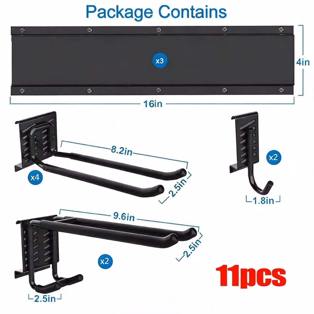 Nordara 3x Garage and Garden Tool Rack Shed Hooks in Black Steel, W: 100 cm, H: 90 cm – 2