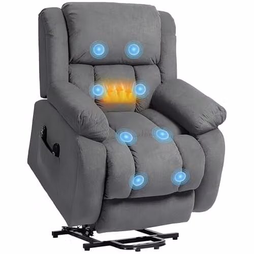 HOMCOM Grey Velvet Recliner Armchair with Powered Lift Assist, Heat and Vibration Massage