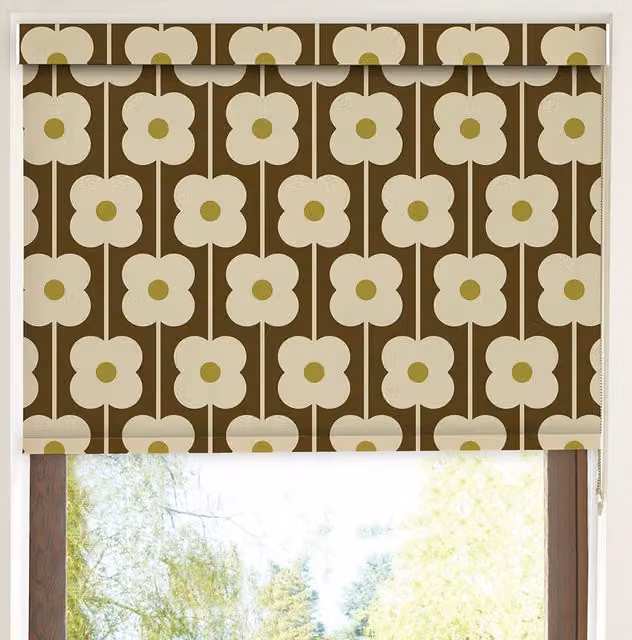 Orla Kiely Abacus Flower Made to Measure Translucent Roller Blind in Conker Brown and Yellow