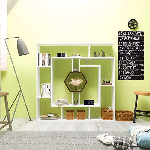DECOROTIKA Labirina Geometric Bookcase in White and Walnut for Home and Office