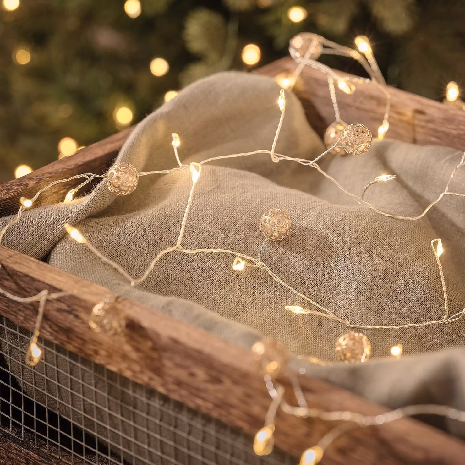 Warm White LED Gold Orb Cluster Micro Light Garland, 1.5 m