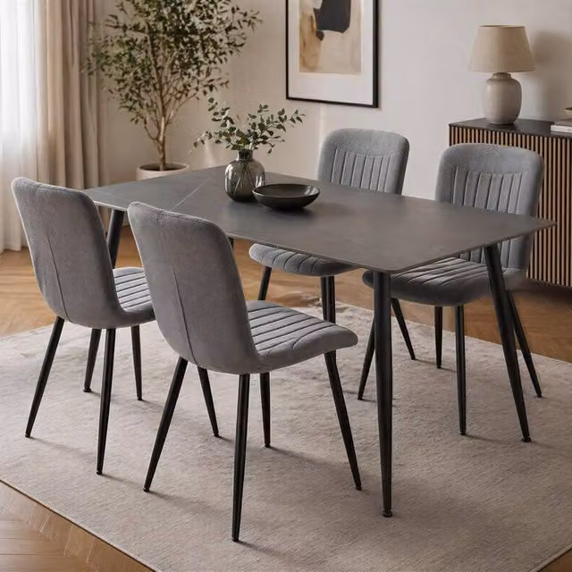 FWStyle Monaco 5 Piece Grey Sintered Stone Dining Set with Waterfall Chairs