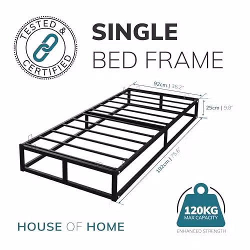 Direct Online Houseware House Of Home Single Bed Platform Bed Frame in Black with Under Bed Storage Space, W/D/H: 190 x 90 x 92 cm – 2