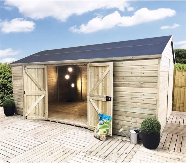 Marlborough Reverse Premier Pressure Treated Apex Workshop in Natural Wood with Gable Roof