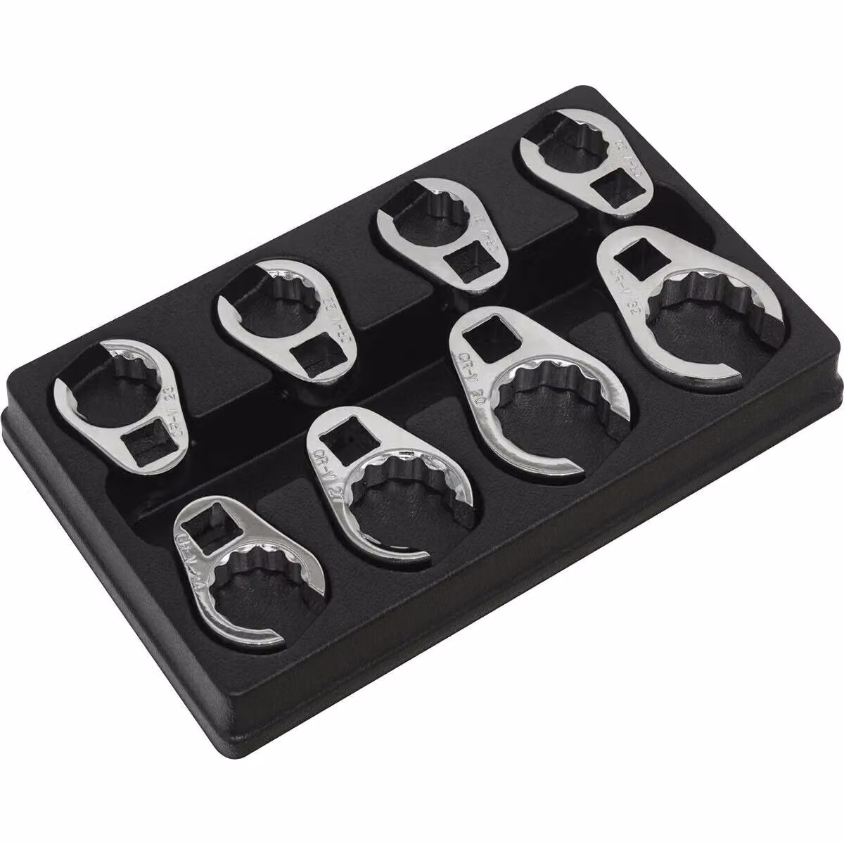 Loops 8 Pack Crows Foot Spanner Set with 1/2 Inch Square Drive Metric Ratchet Handle Adapter in Silver and Multicolour Chrome Vanadium – 2