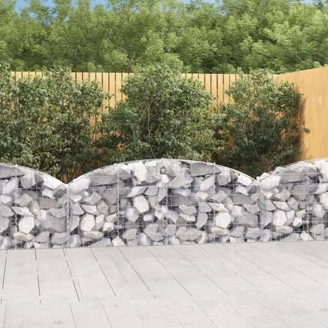 Berkfield Home Arched Gabion Basket in Silver Galvanised Steel, W: 200 cm, D: 30 cm, H: 60-80 cm – 1
