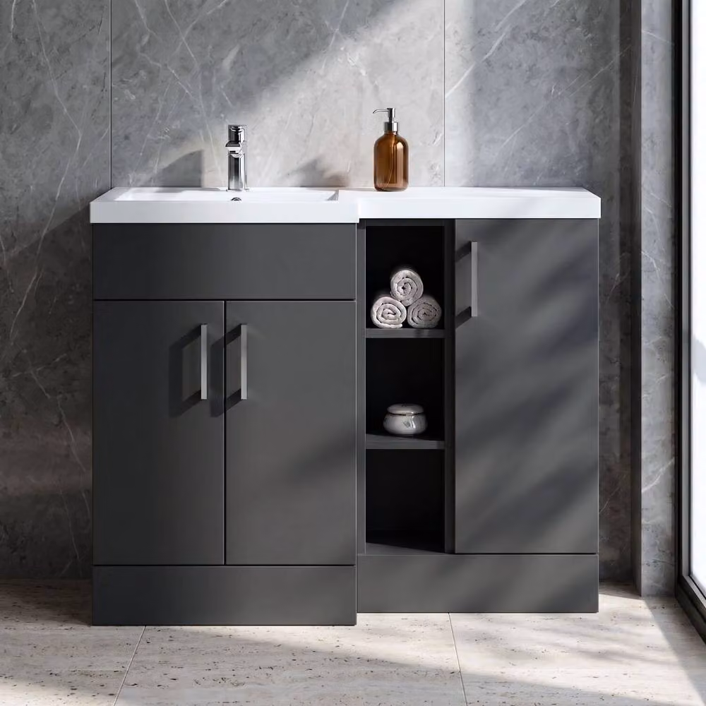 Balterley Wichnor Contemporary Floor Standing 3 Door Vanity Basin WC Unit in Matt Grey, W: 100 cm, D: 60.75 cm – 3