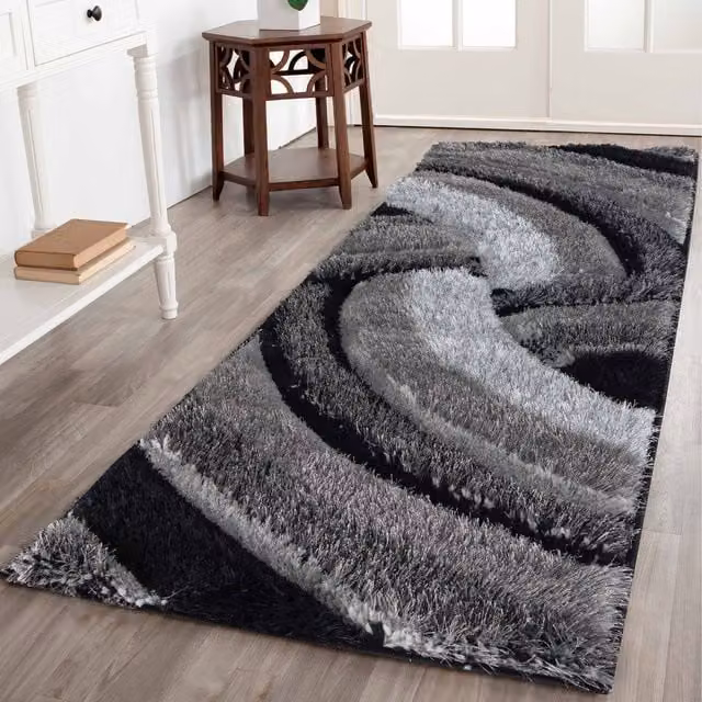 Desire Rugs Modern Wave Shaggy Runner Rug in Grey, W: 60 cm, L: 220 cm