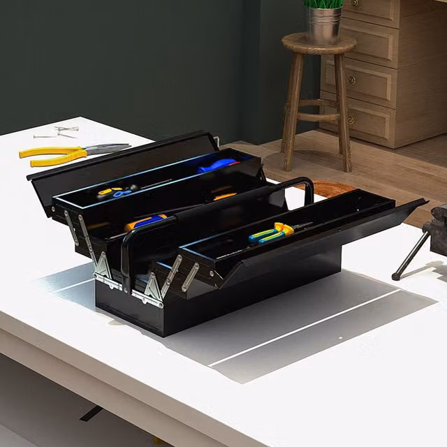 DURHAND 3 Tier Steel Metal Toolbox in Black