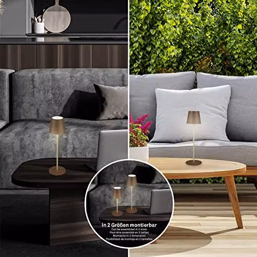 Briloner Rechargeable LED Table Lamp, Dimmable and Height Adjustable, Brown and Gold/Brass – 5