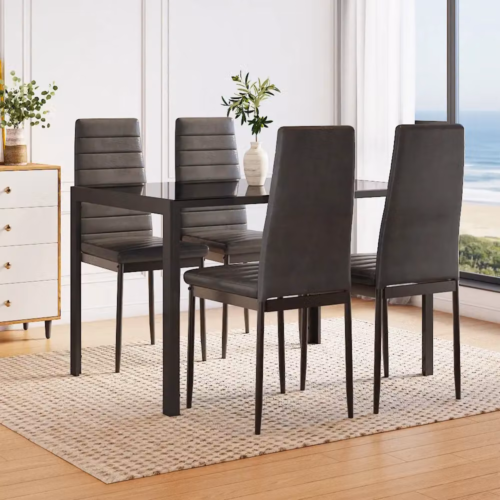 Living and Home Modern Rectangular Black Glossy Tempered Glass Kitchen Dining Table – 2
