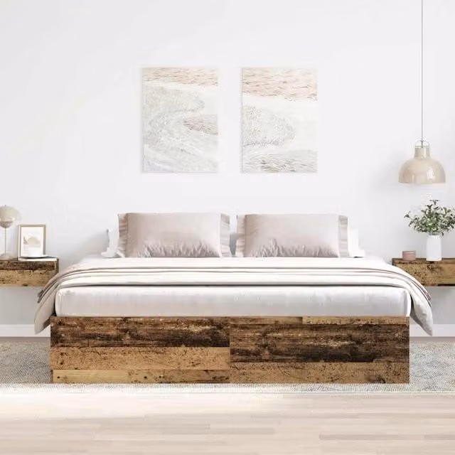Berkfield Home Bed Frame in Brown Old Wood, W/D/H: 200 x 200 x 35 cm