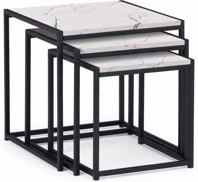 Cheshire Camden Nest of 3 Modern Square Tables with White Marble and Stone Tops