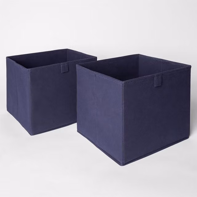 OHS Pack of 2 Foldable Fabric and Cardboard Cube Storage Boxes in Blue