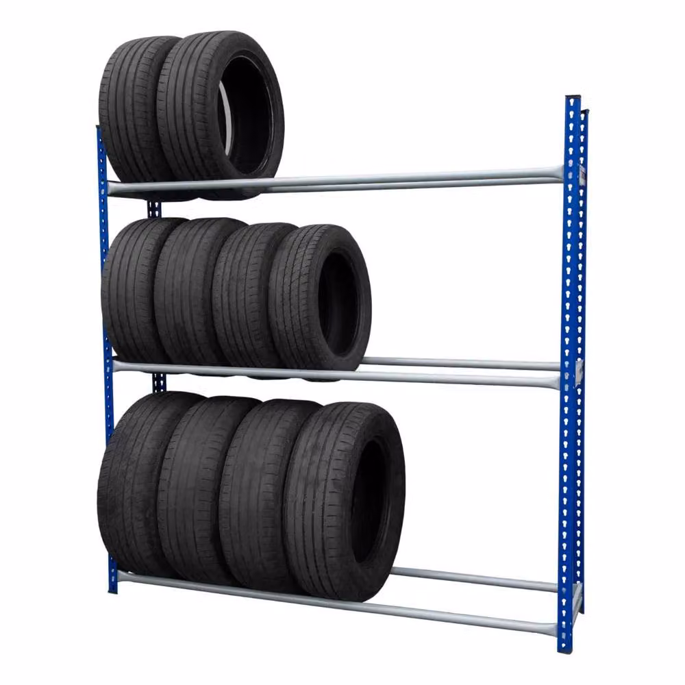 Monstershop T-Rax Freestanding Metal Tyre Racking Bay in Blue and Grey with Adjustable Shelves – 3