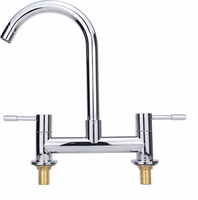 VOGREX Two-Handle Kitchen Sink Mixer Tap with Swivel Spout, Chrome Silver, Deck Mounted