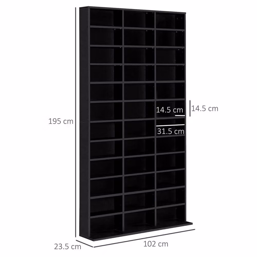 Nordara Black Wooden CD DVD Media Storage Display Shelves with Adjustable Compartments W: 160 cm, H: 90 cm – 2
