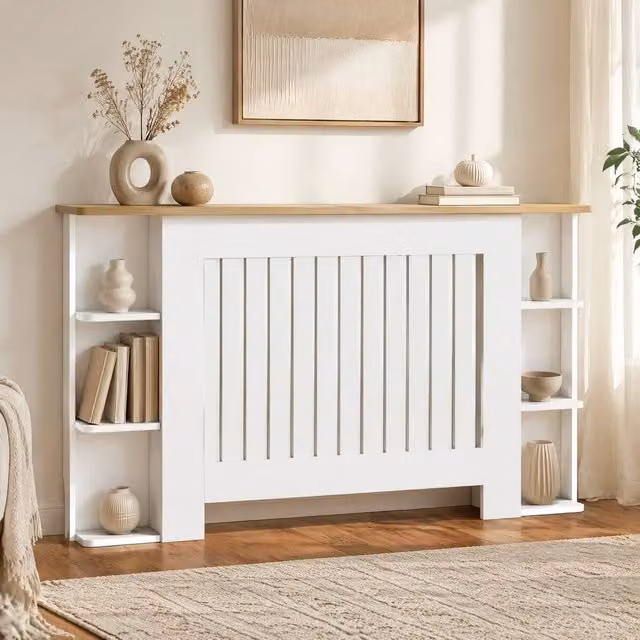 STILVORA White Radiator Cover with Open Shelves and Back Panel
